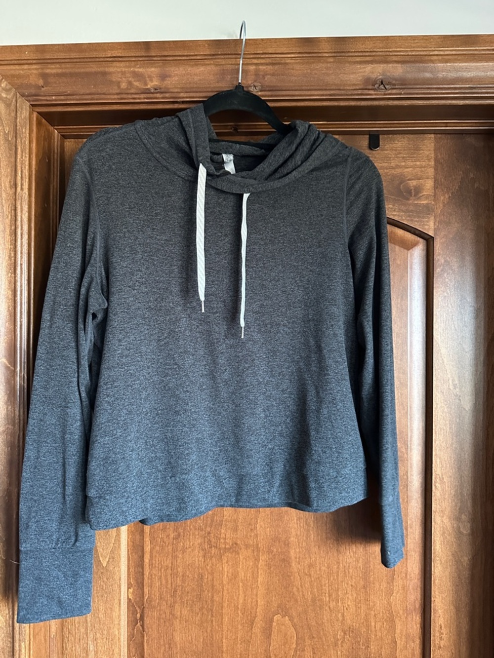 Vuori Charcoal Gray Pullover Hoodie with White Drawstrings